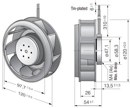 Mechanical Drawing - ebm-papst RER120DC DC Centrifugal Fans